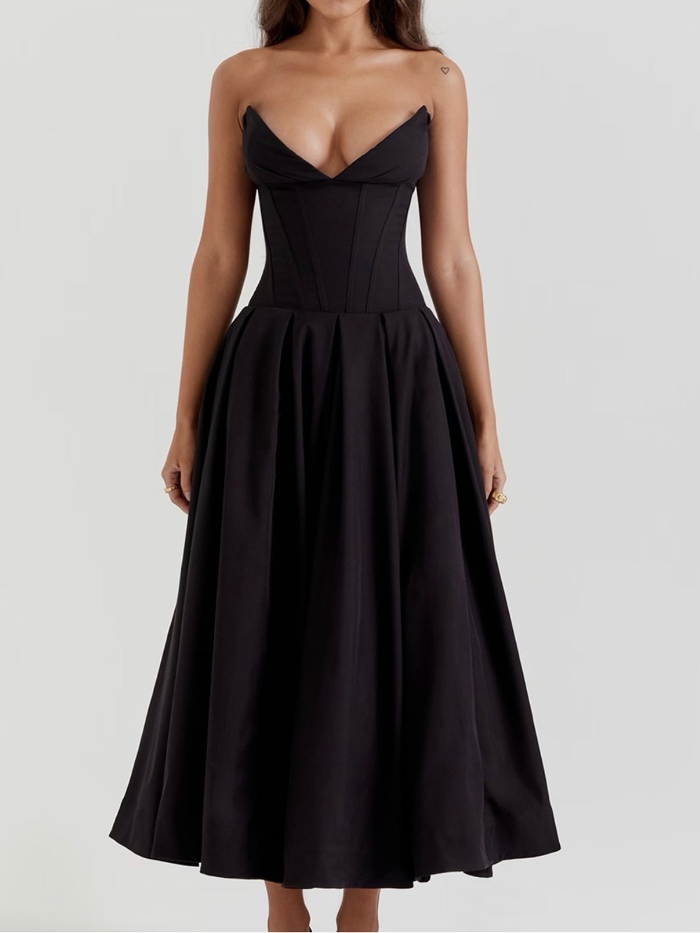 House of CB Black Strapless Corset Midi Dress